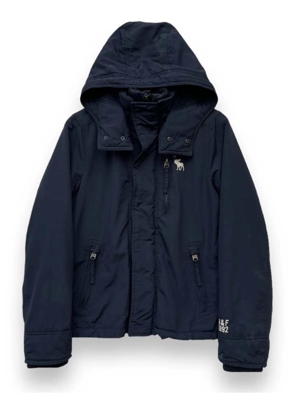 Abercrombie & Fitch Men’s M Navy Hooded Jacket Zip Up Coat Minimalist Preppy Y2K